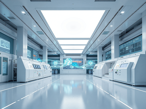 全流程数据追溯系统界面展示，多个监控屏幕显示生产数据，现代化生产线背景